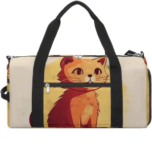 Gym Bags Small Cat Drawing Duffel Bag Overnight Bag with Shoe Compartment Carryon Bag for Men Women