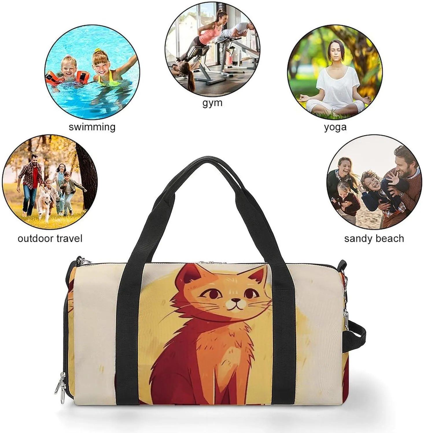 Gym Bags Small Cat Drawing Duffel Bag Overnight Bag with Shoe Compartment Carryon Bag for Men Women