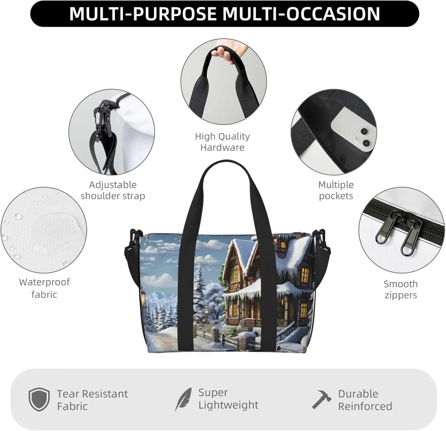 Gym Bags Small Christmas Winter Happy Scene Duffel Bag Overnight Bag with Shoe Compartment Carryon Bag for Men Women