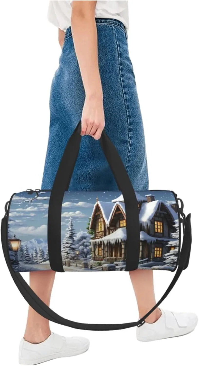Gym Bags Small Christmas Winter Happy Scene Duffel Bag Overnight Bag with Shoe Compartment Carryon Bag for Men Women