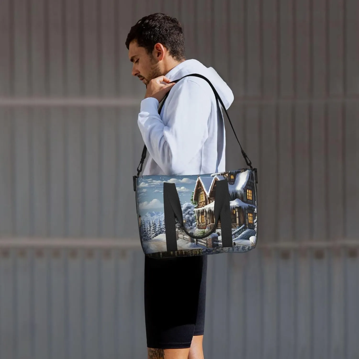 Gym Bags Small Christmas Winter Happy Scene Duffel Bag Overnight Bag with Shoe Compartment Carryon Bag for Men Women