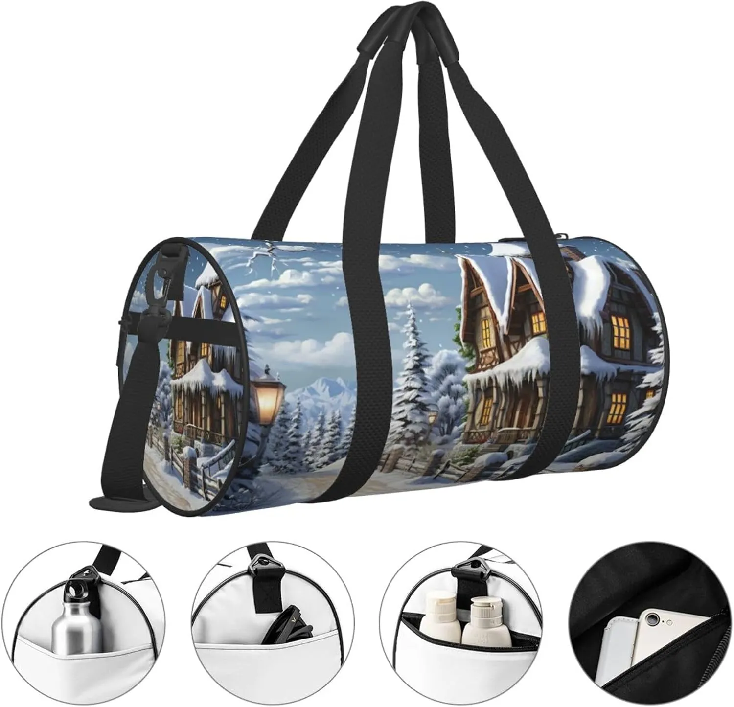 Gym Bags Small Christmas Winter Happy Scene Duffel Bag Overnight Bag with Shoe Compartment Carryon Bag for Men Women