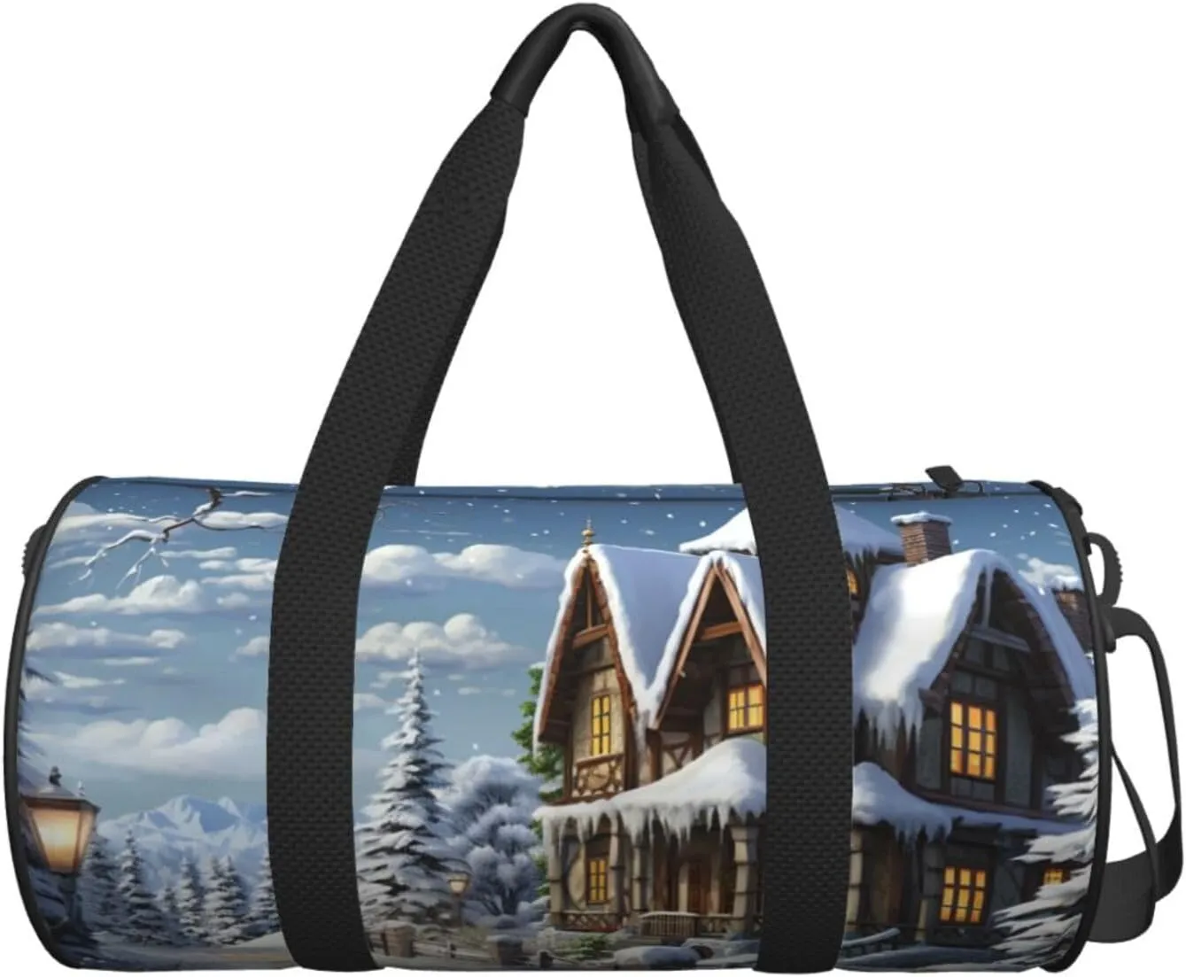 Gym Bags Small Christmas Winter Happy Scene Duffel Bag Overnight Bag with Shoe Compartment Carryon Bag for Men Women