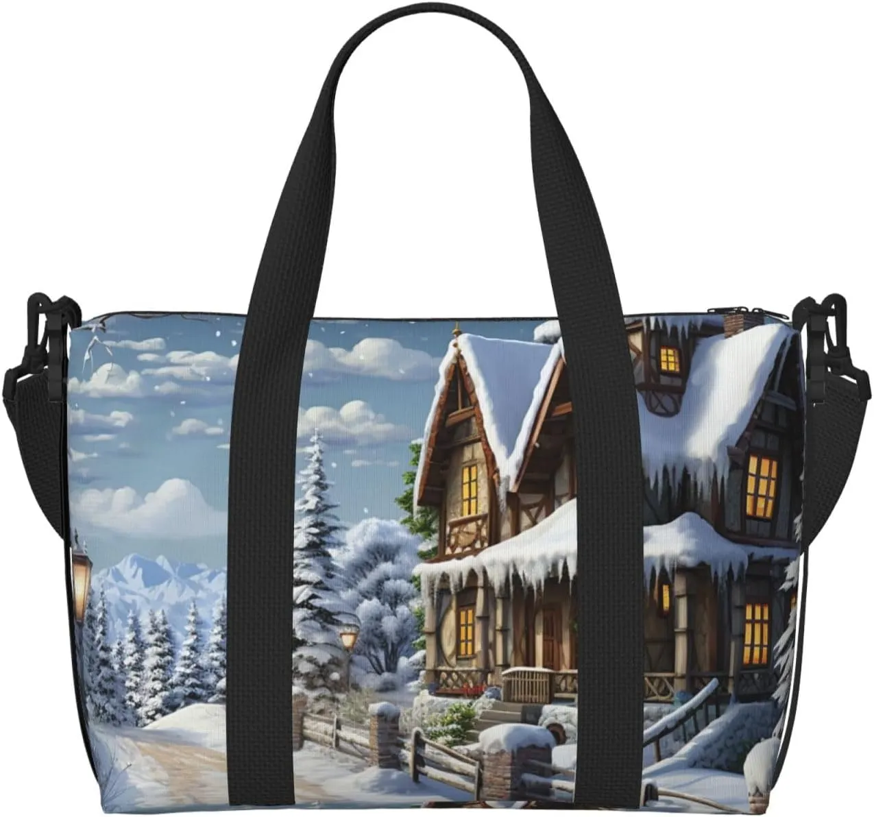 Gym Bags Small Christmas Winter Happy Scene Duffel Bag Overnight Bag with Shoe Compartment Carryon Bag for Men Women
