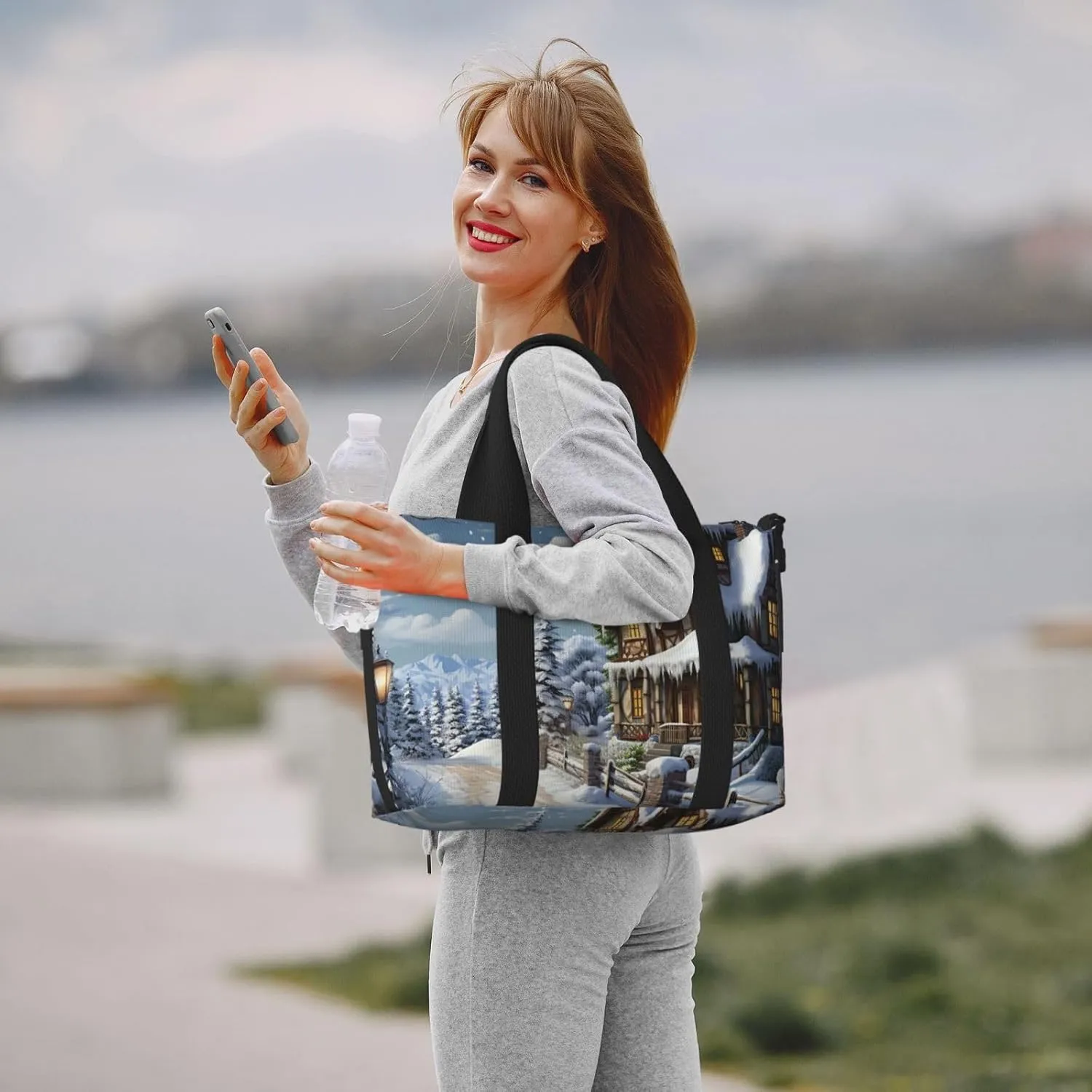 Gym Bags Small Christmas Winter Happy Scene Duffel Bag Overnight Bag with Shoe Compartment Carryon Bag for Men Women