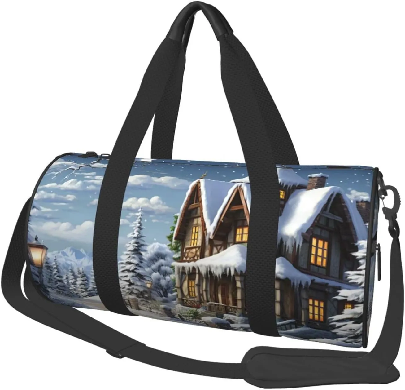 Gym Bags Small Christmas Winter Happy Scene Duffel Bag Overnight Bag with Shoe Compartment Carryon Bag for Men Women