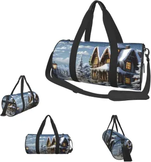 Gym Bags Small Christmas Winter Happy Scene Duffel Bag Overnight Bag with Shoe Compartment Carryon Bag for Men Women