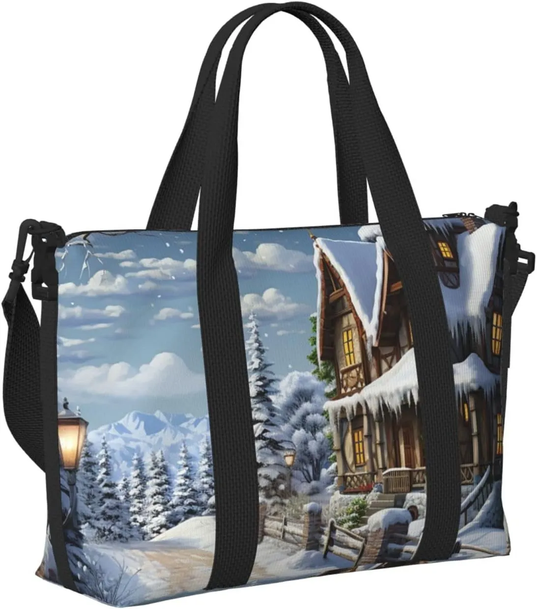 Gym Bags Small Christmas Winter Happy Scene Duffel Bag Overnight Bag with Shoe Compartment Carryon Bag for Men Women