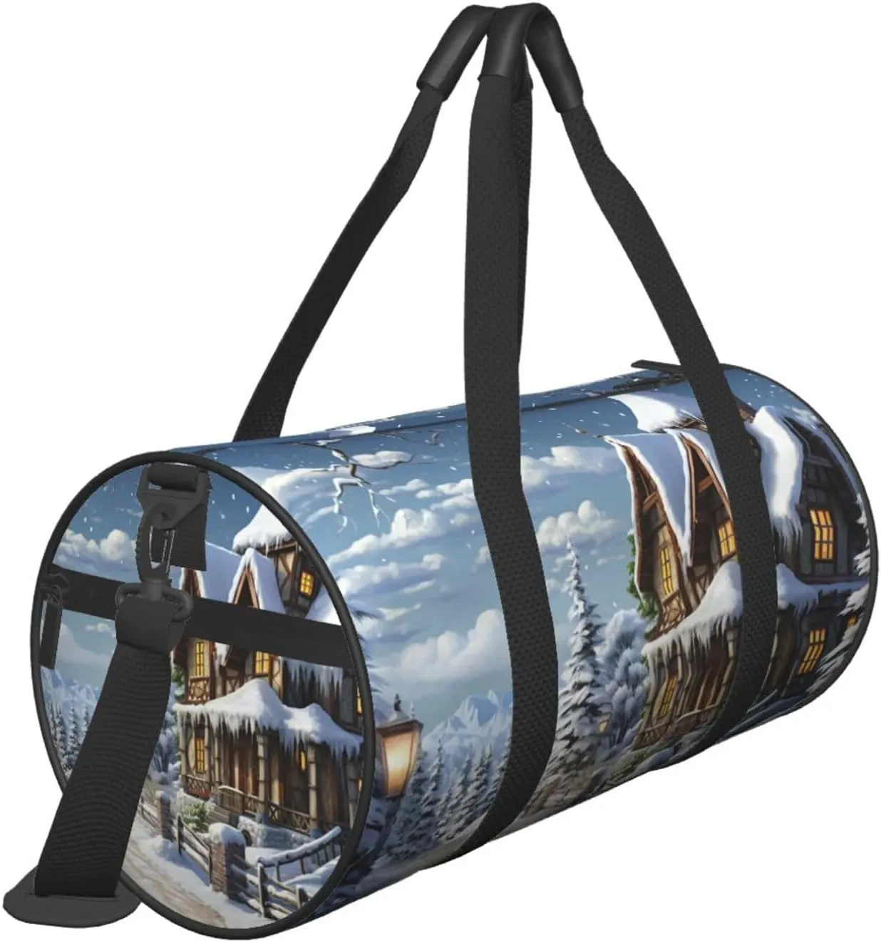 Gym Bags Small Christmas Winter Happy Scene Duffel Bag Overnight Bag with Shoe Compartment Carryon Bag for Men Women