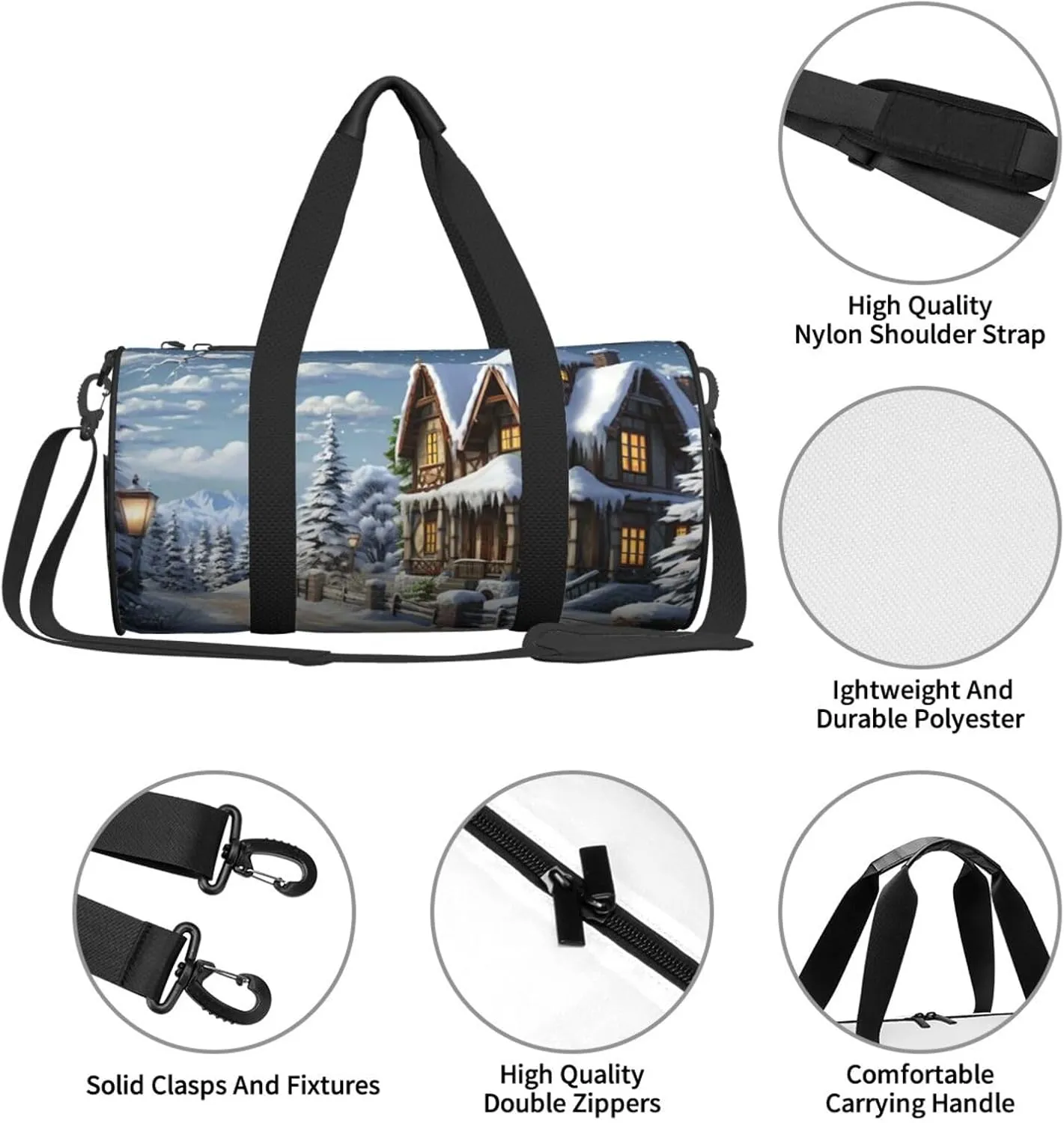 Gym Bags Small Christmas Winter Happy Scene Duffel Bag Overnight Bag with Shoe Compartment Carryon Bag for Men Women