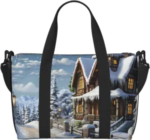 Gym Bags Small Christmas Winter Happy Scene Duffel Bag Overnight Bag with Shoe Compartment Carryon Bag for Men Women