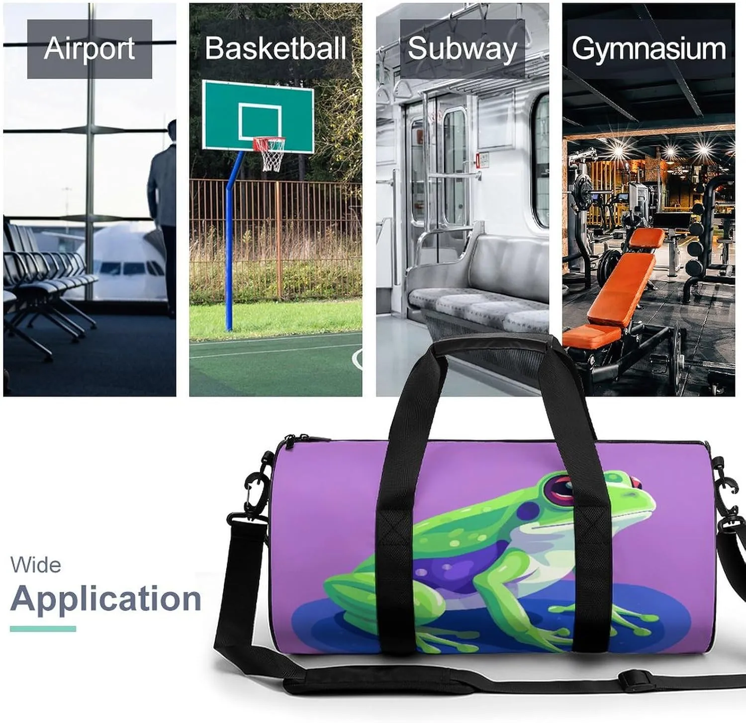Gym Bags Small Color Block Frog Duffel Bag Overnight Bag with Shoe Compartment Carryon Bag for Men Women