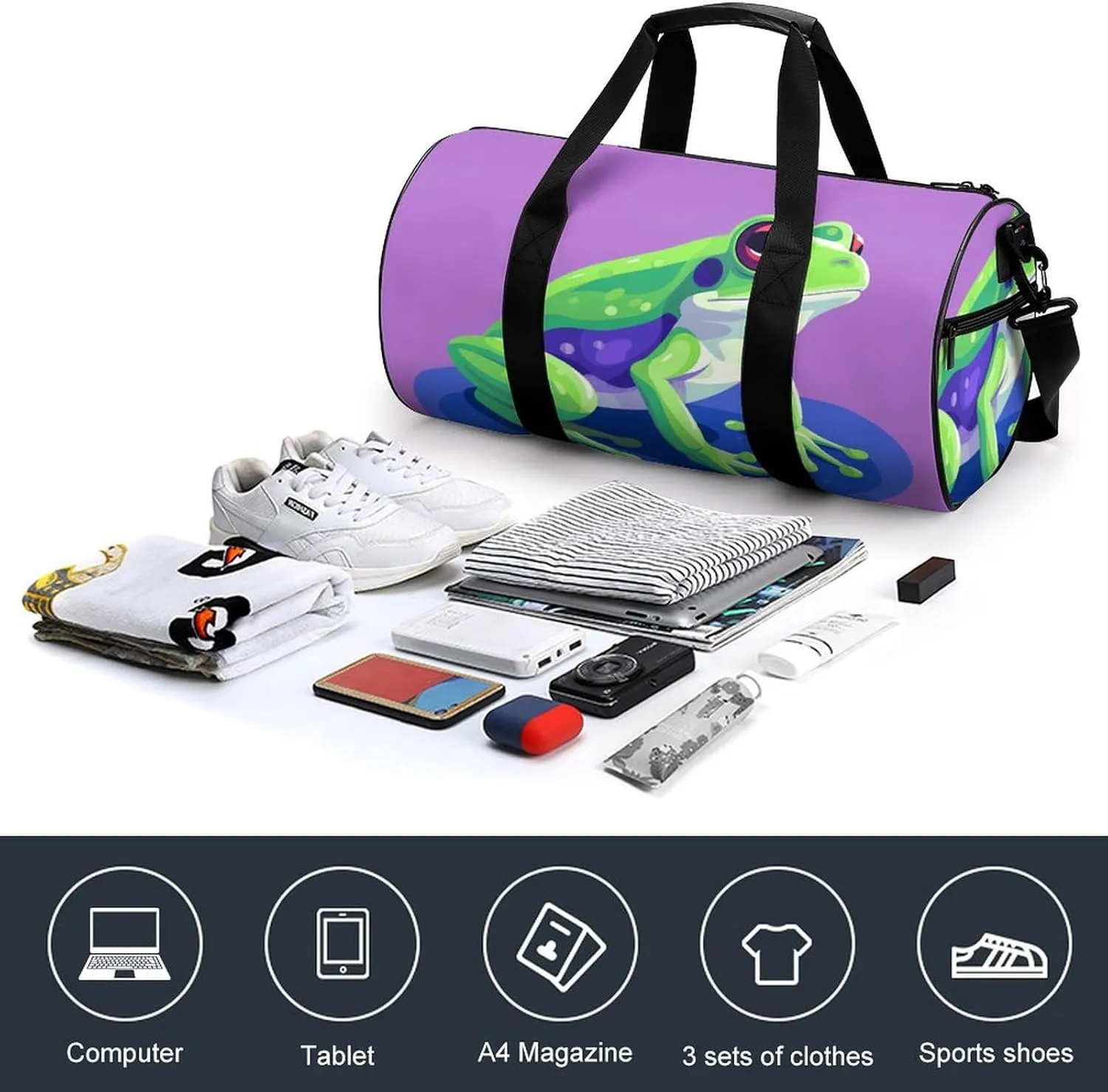 Gym Bags Small Color Block Frog Duffel Bag Overnight Bag with Shoe Compartment Carryon Bag for Men Women