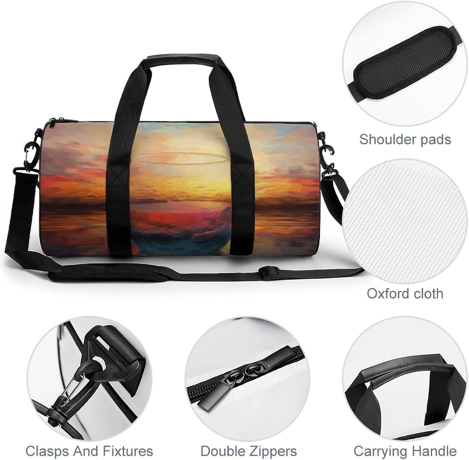 Gym Bags Small Colorful Glass Drink Sunset Duffel Bag Overnight Bag with Shoe Compartment Carryon Bag for Men Women