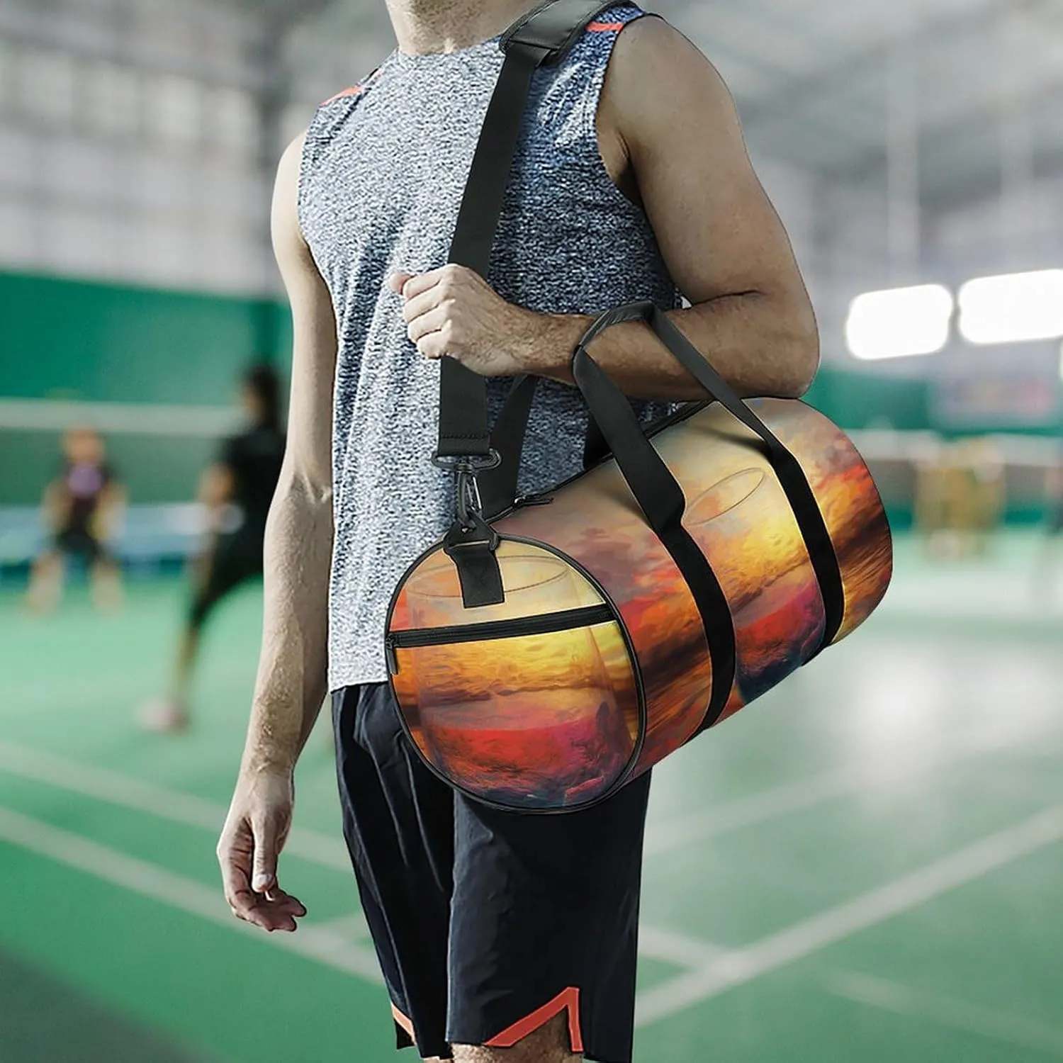 Gym Bags Small Colorful Glass Drink Sunset Duffel Bag Overnight Bag with Shoe Compartment Carryon Bag for Men Women