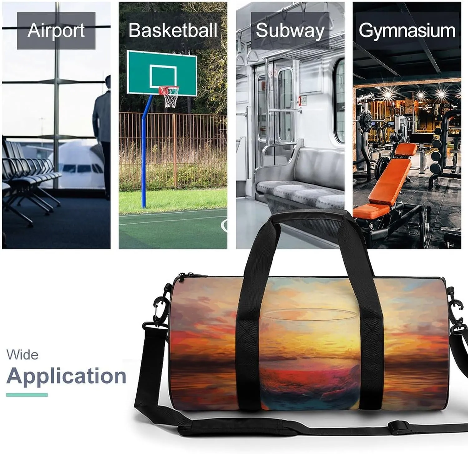 Gym Bags Small Colorful Glass Drink Sunset Duffel Bag Overnight Bag with Shoe Compartment Carryon Bag for Men Women