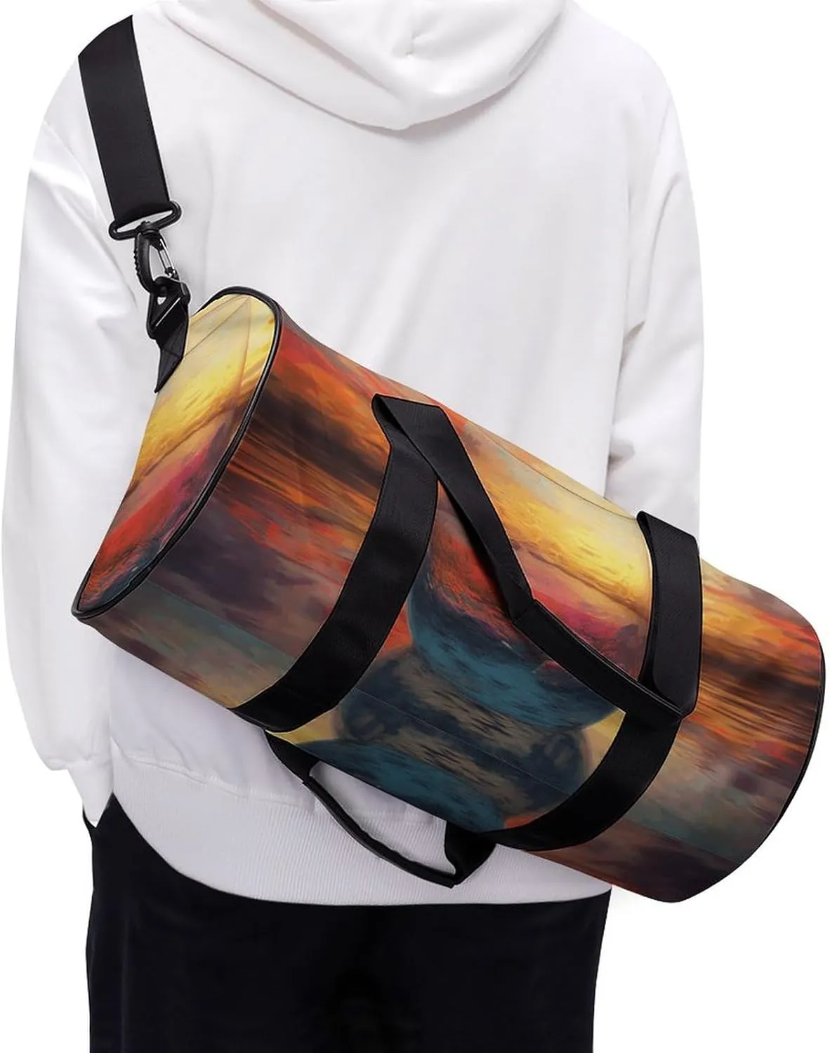 Gym Bags Small Colorful Glass Drink Sunset Duffel Bag Overnight Bag with Shoe Compartment Carryon Bag for Men Women