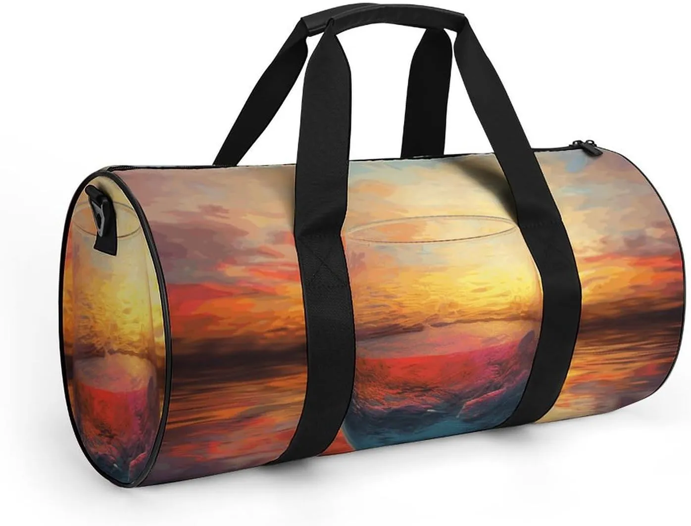 Gym Bags Small Colorful Glass Drink Sunset Duffel Bag Overnight Bag with Shoe Compartment Carryon Bag for Men Women