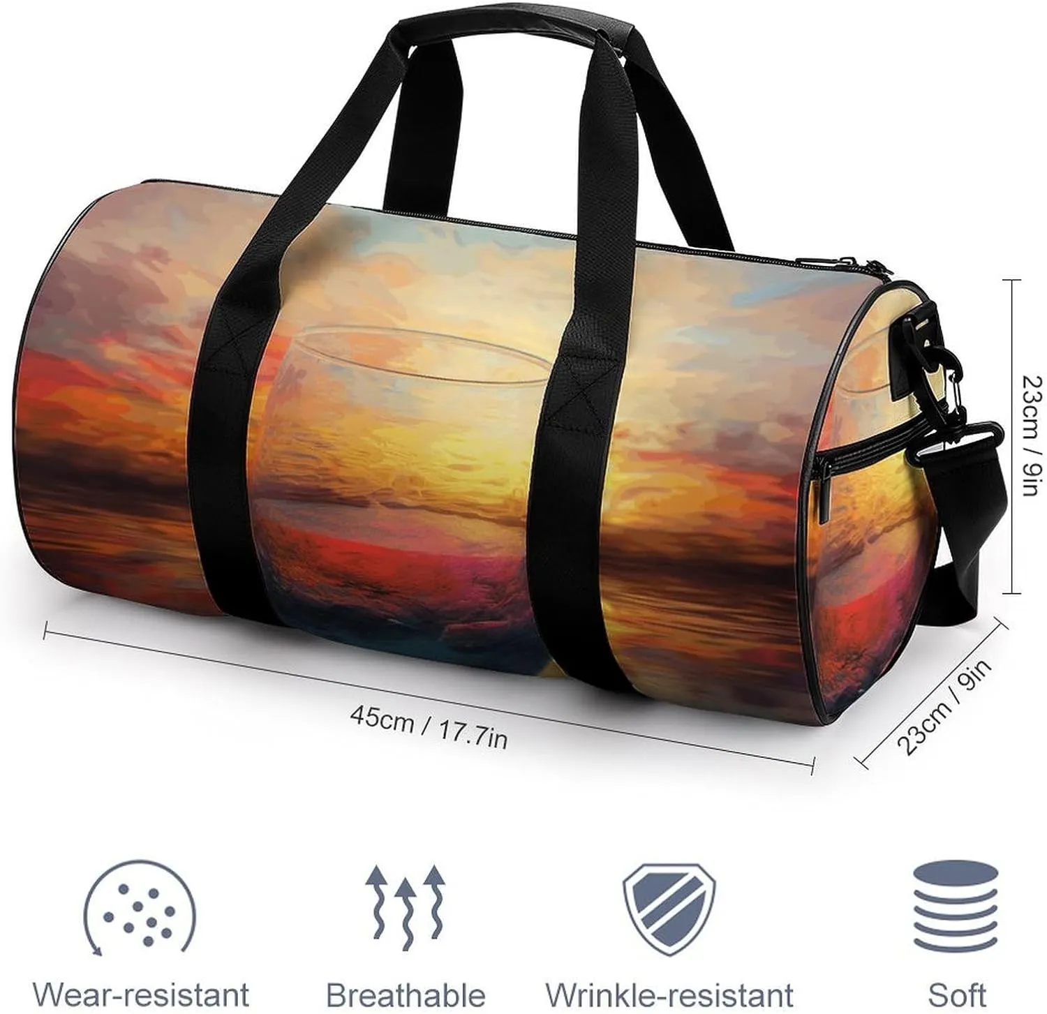 Gym Bags Small Colorful Glass Drink Sunset Duffel Bag Overnight Bag with Shoe Compartment Carryon Bag for Men Women