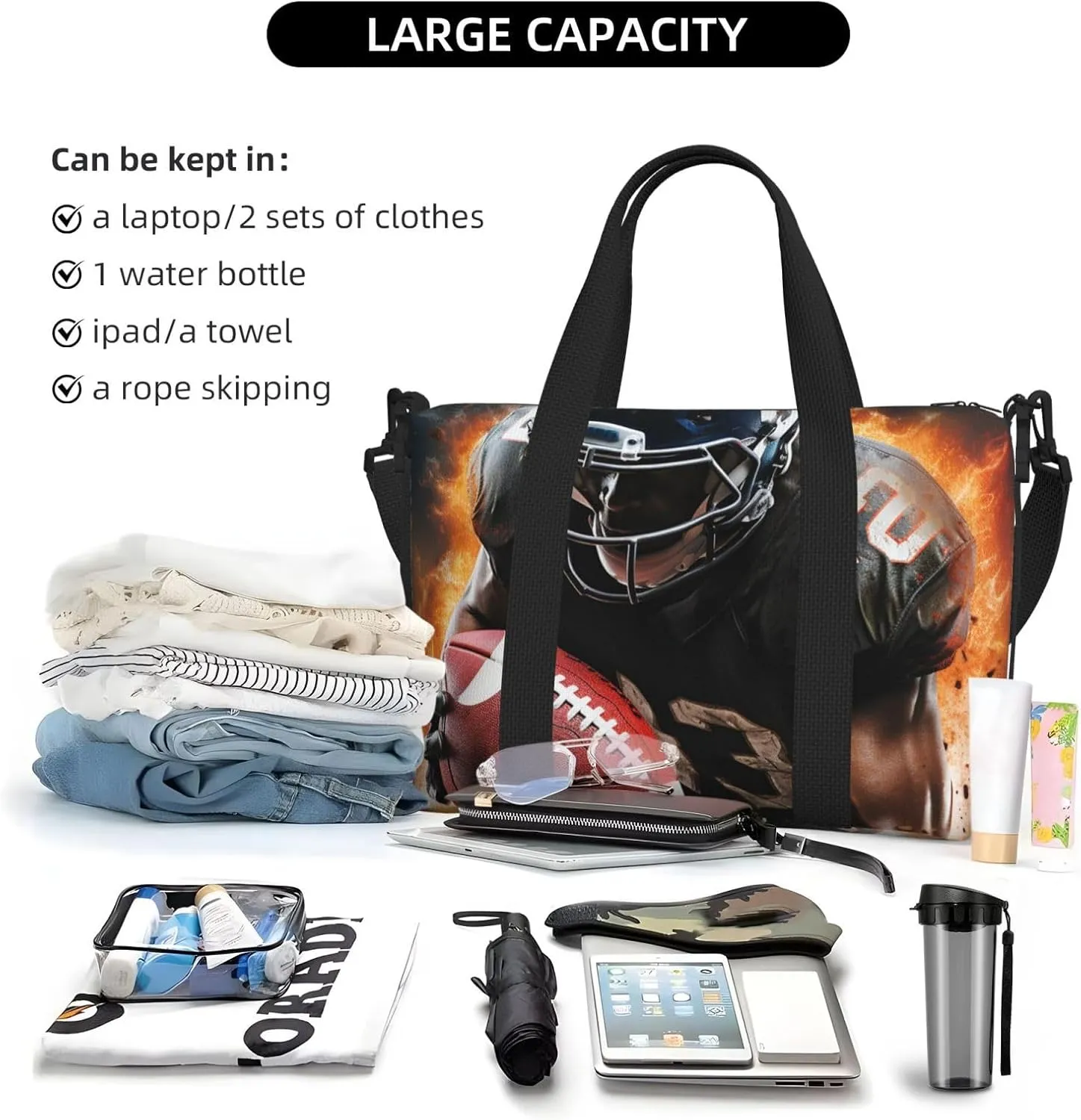 Gym Bags Small Cool American Football Duffel Bag Overnight Bag with Shoe Compartment Carryon Bag for Men Women