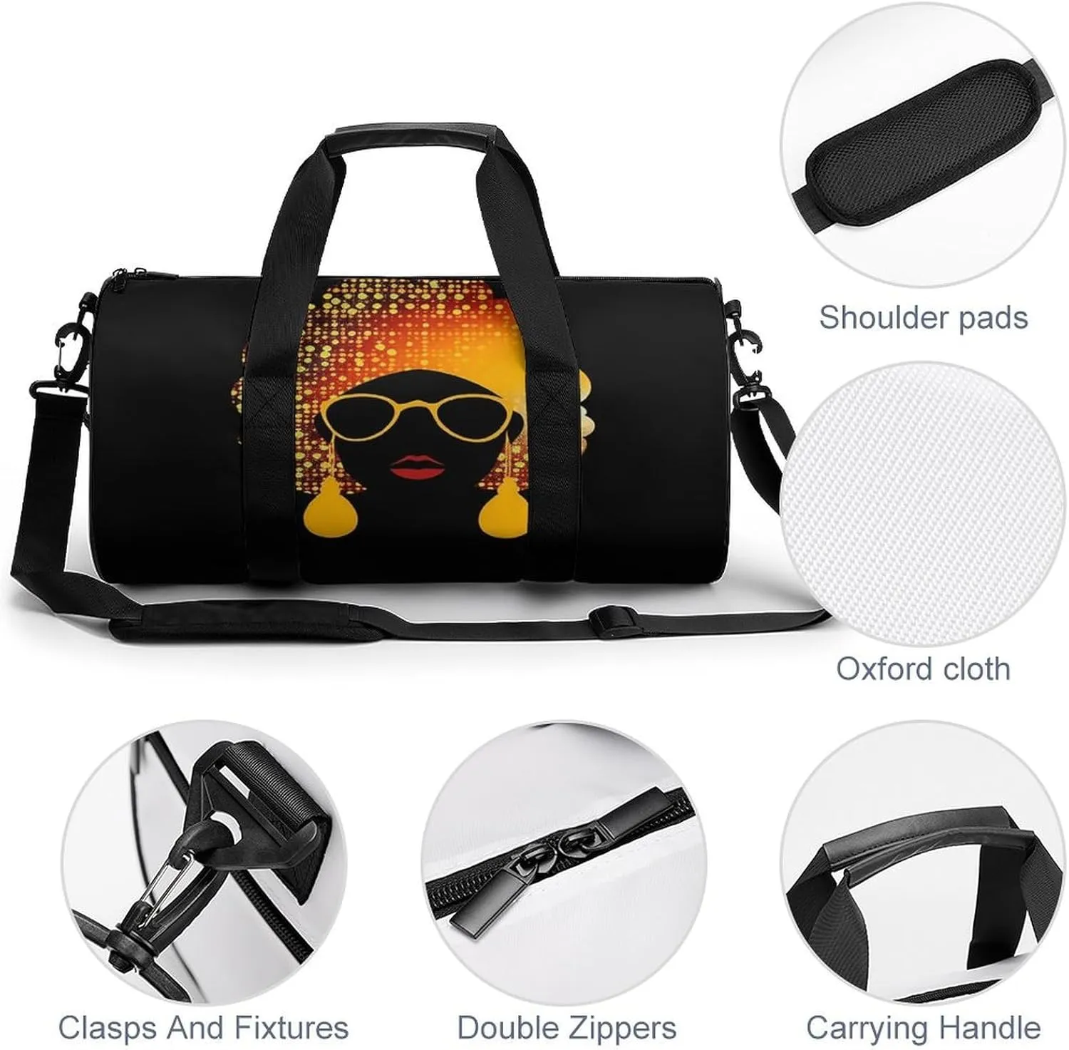 Gym Bags Small Cute African Woman Duffel Bag Overnight Bag with Shoe Compartment Carryon Bag for Men Women