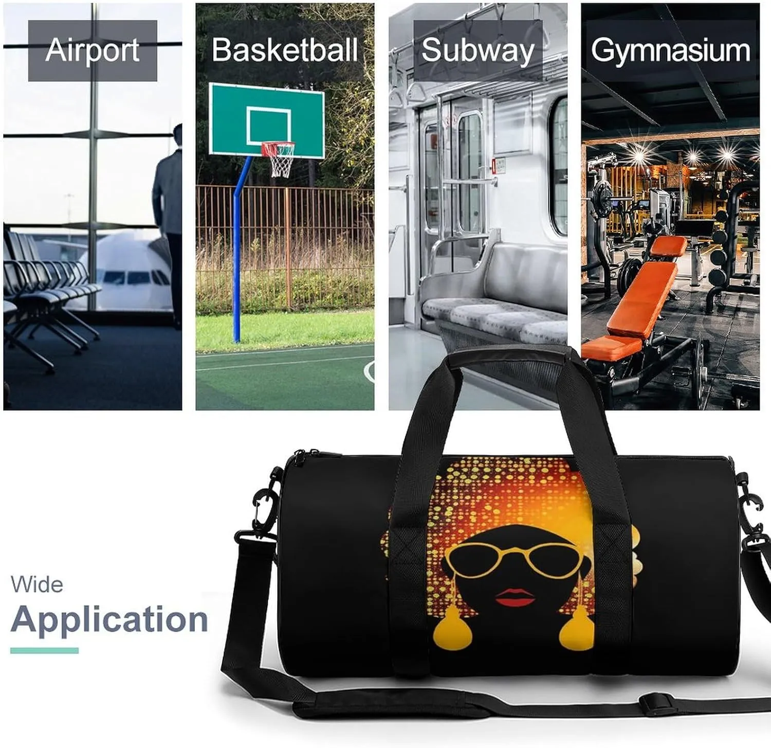 Gym Bags Small Cute African Woman Duffel Bag Overnight Bag with Shoe Compartment Carryon Bag for Men Women