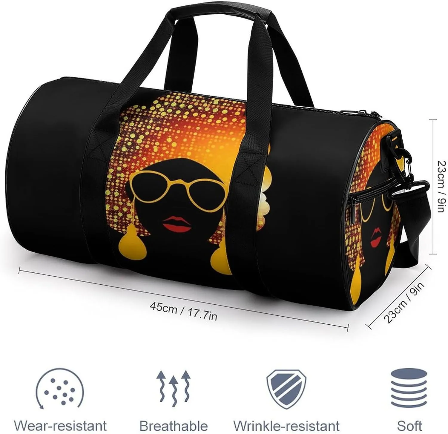 Gym Bags Small Cute African Woman Duffel Bag Overnight Bag with Shoe Compartment Carryon Bag for Men Women