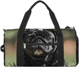 Gym Bags Small Cute Black Pug Dog Duffel Bag Overnight Bag with Shoe Compartment Carryon Bag for Men Women