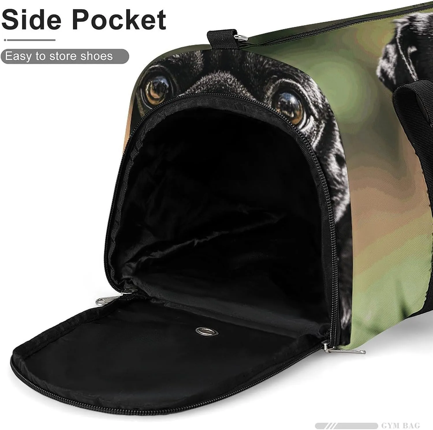 Gym Bags Small Cute Black Pug Dog Duffel Bag Overnight Bag with Shoe Compartment Carryon Bag for Men Women