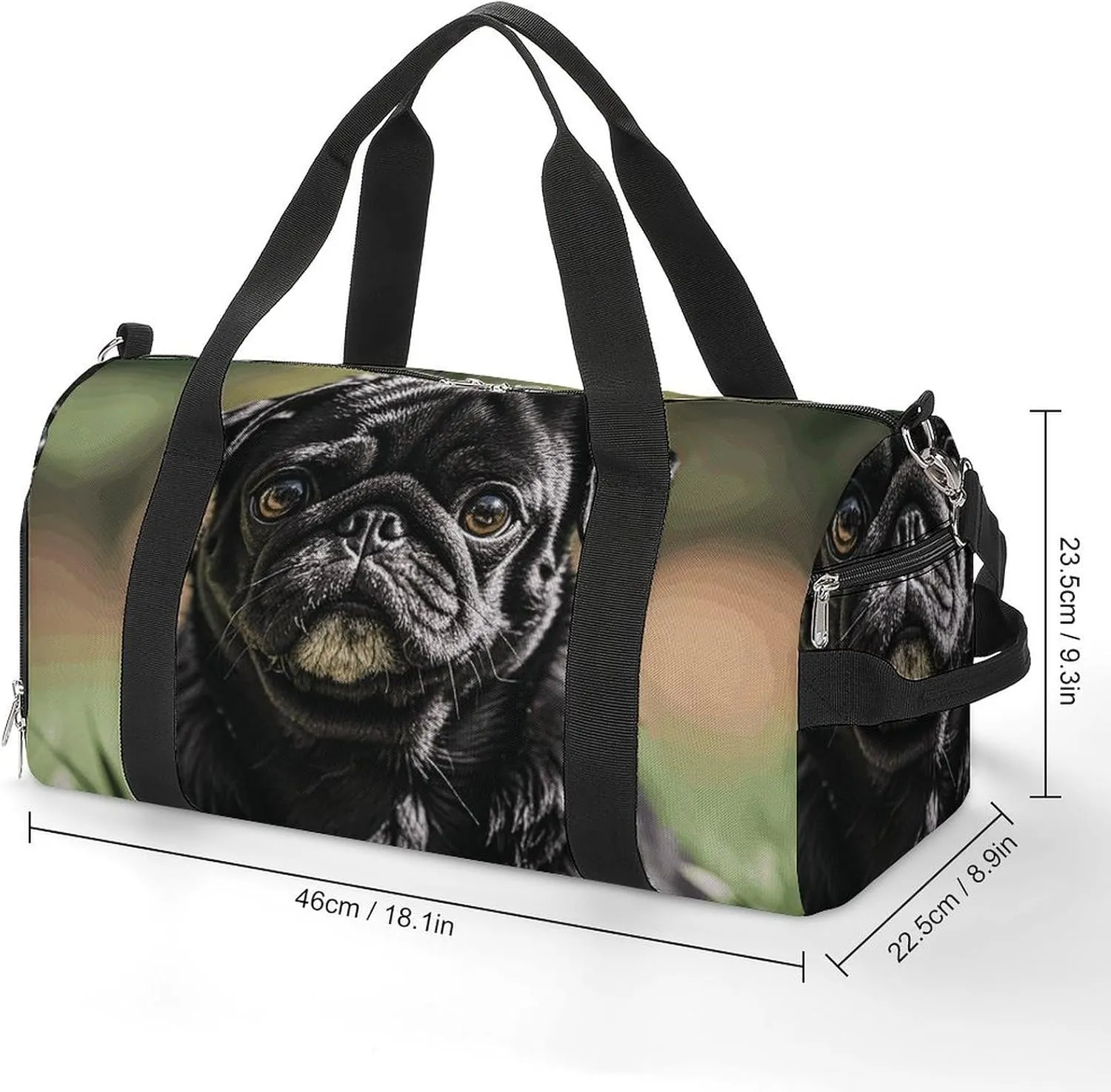 Gym Bags Small Cute Black Pug Dog Duffel Bag Overnight Bag with Shoe Compartment Carryon Bag for Men Women
