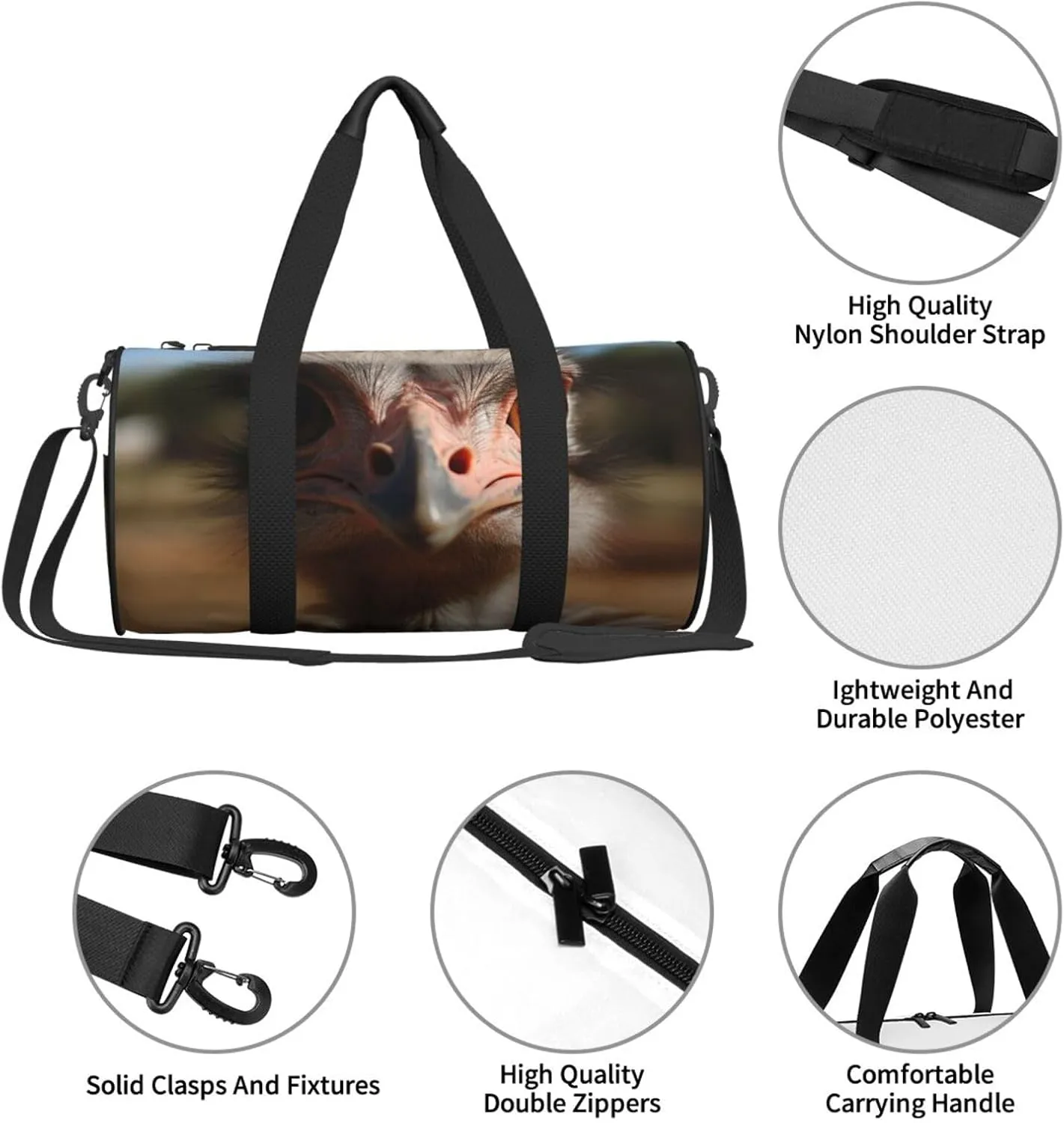 Gym Bags Small Cute Ostrich Duffel Bag Overnight Bag with Shoe Compartment Carryon Bag for Men Women