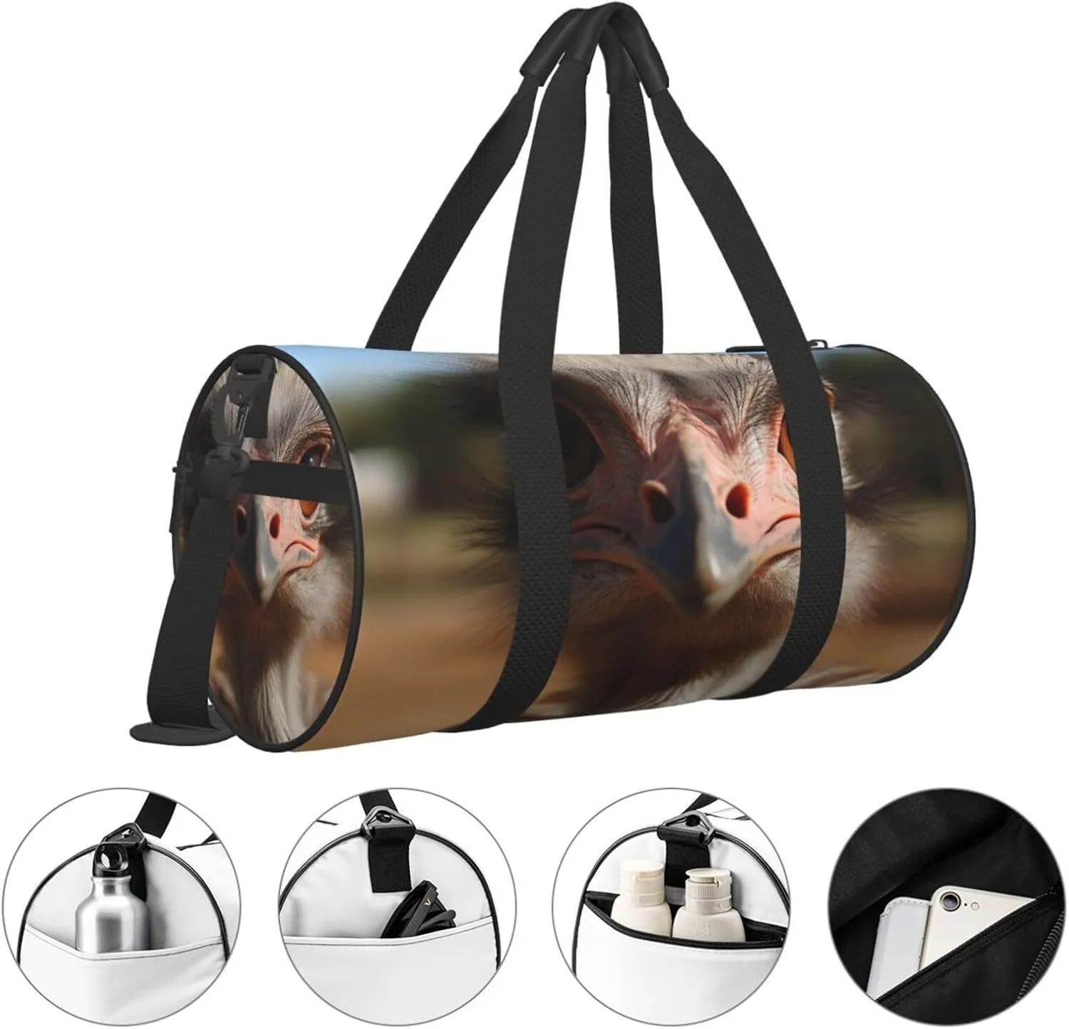 Gym Bags Small Cute Ostrich Duffel Bag Overnight Bag with Shoe Compartment Carryon Bag for Men Women