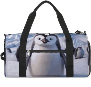 Gym Bags Small Cute Penguin Duffel Bag Overnight Bag with Shoe Compartment Carryon Bag for Men Women