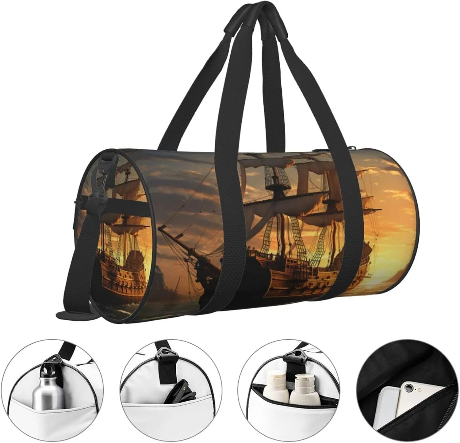 Gym Bags Small Fantasy pirate ship Duffel Bag Overnight Bag with Shoe Compartment Carryon Bag for Men Women