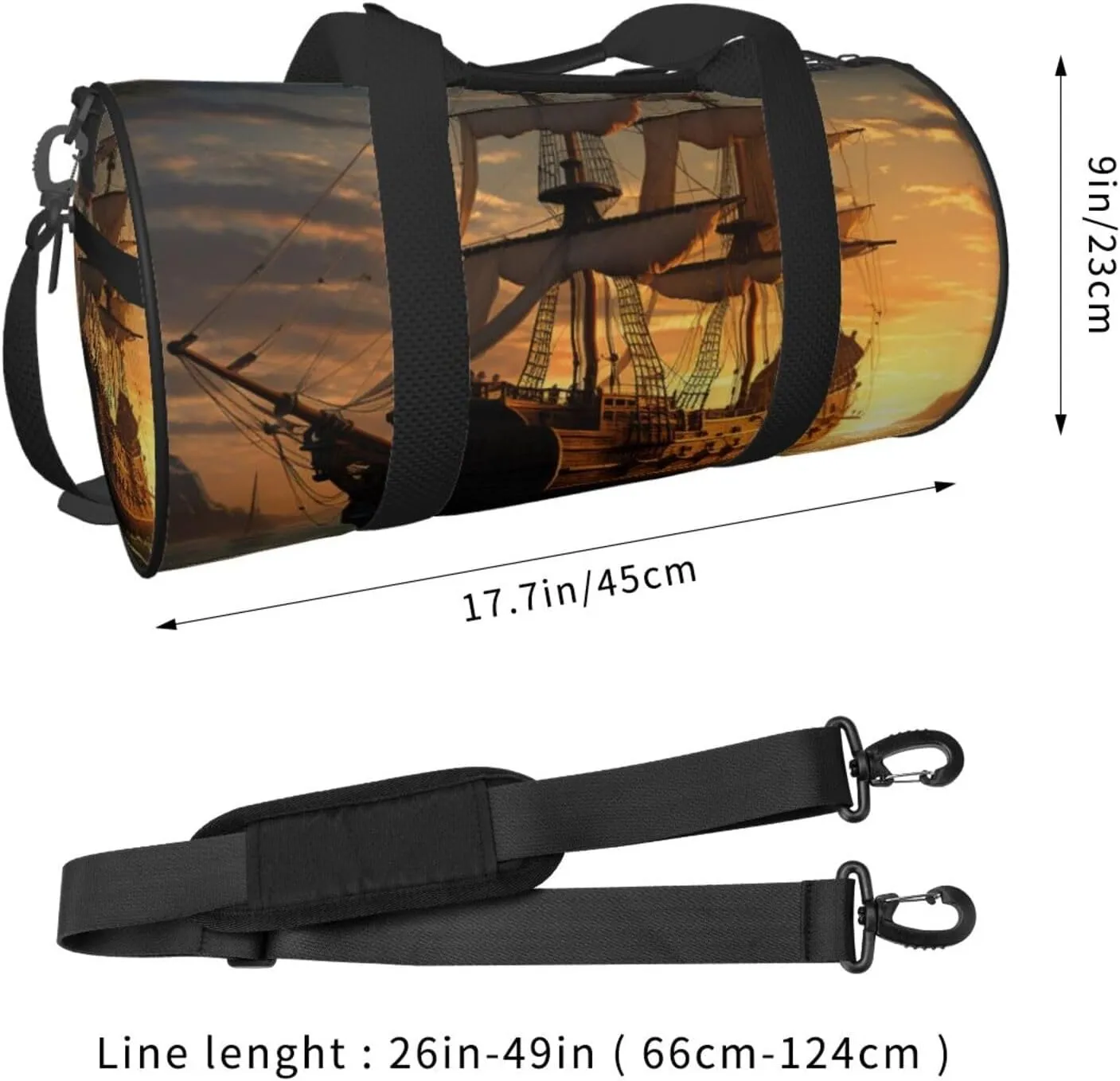 Gym Bags Small Fantasy pirate ship Duffel Bag Overnight Bag with Shoe Compartment Carryon Bag for Men Women