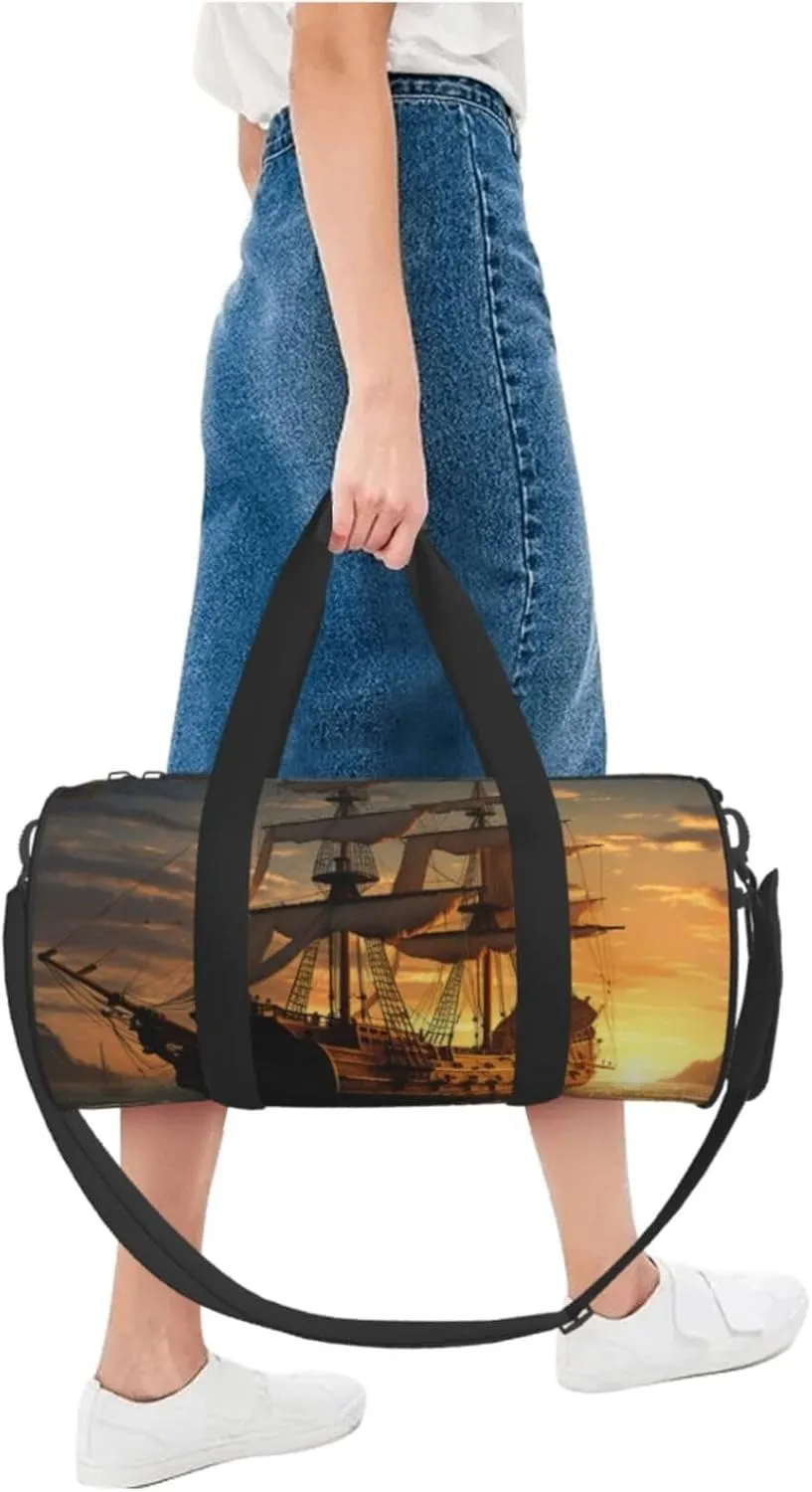 Gym Bags Small Fantasy pirate ship Duffel Bag Overnight Bag with Shoe Compartment Carryon Bag for Men Women
