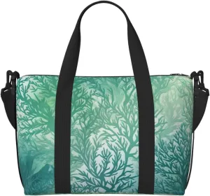 Gym Bags Small Green Sea Blue Seaweed Duffel Bag Overnight Bag with Shoe Compartment Carryon Bag for Men Women