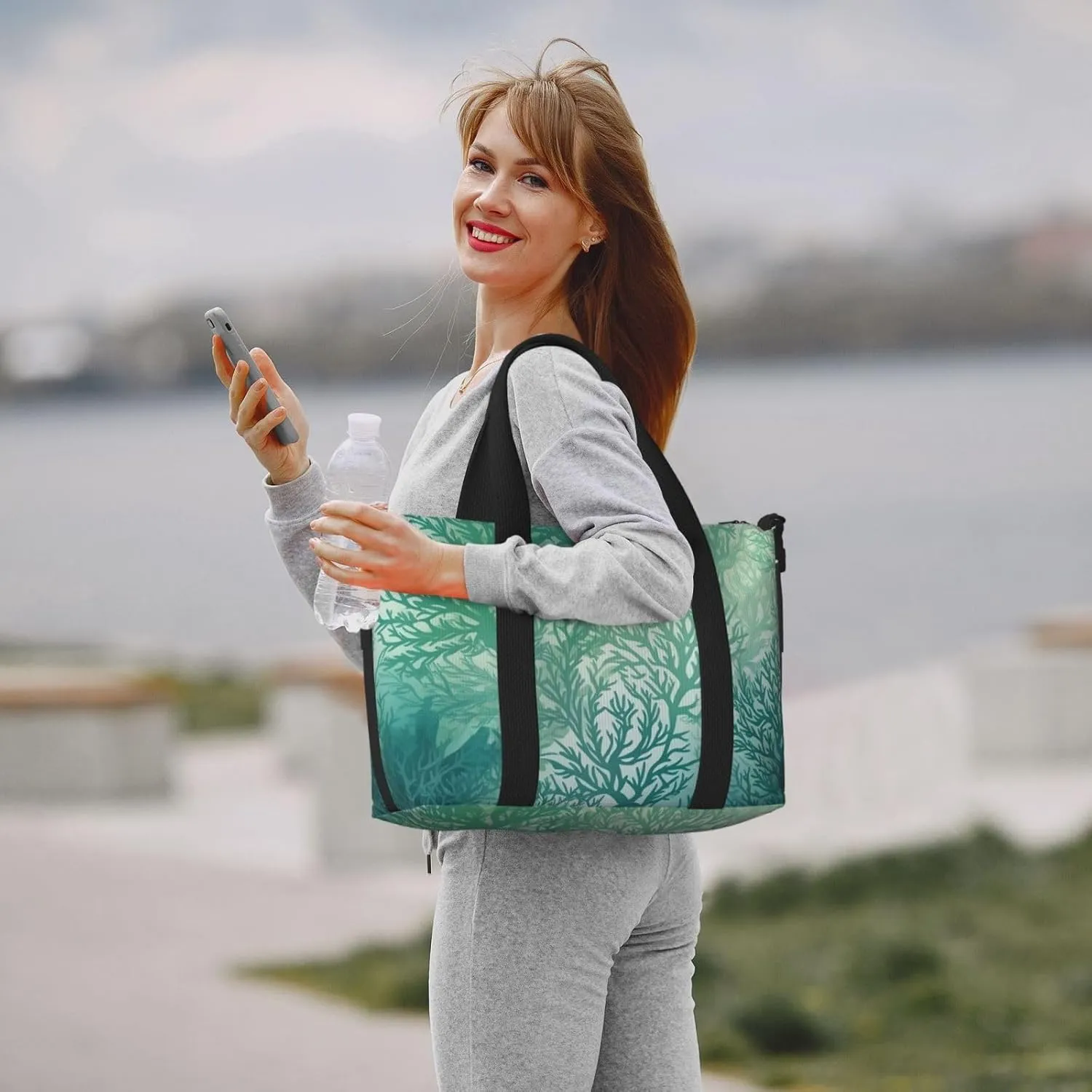Gym Bags Small Green Sea Blue Seaweed Duffel Bag Overnight Bag with Shoe Compartment Carryon Bag for Men Women