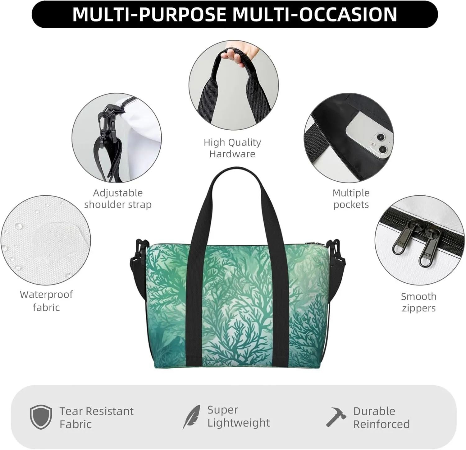 Gym Bags Small Green Sea Blue Seaweed Duffel Bag Overnight Bag with Shoe Compartment Carryon Bag for Men Women