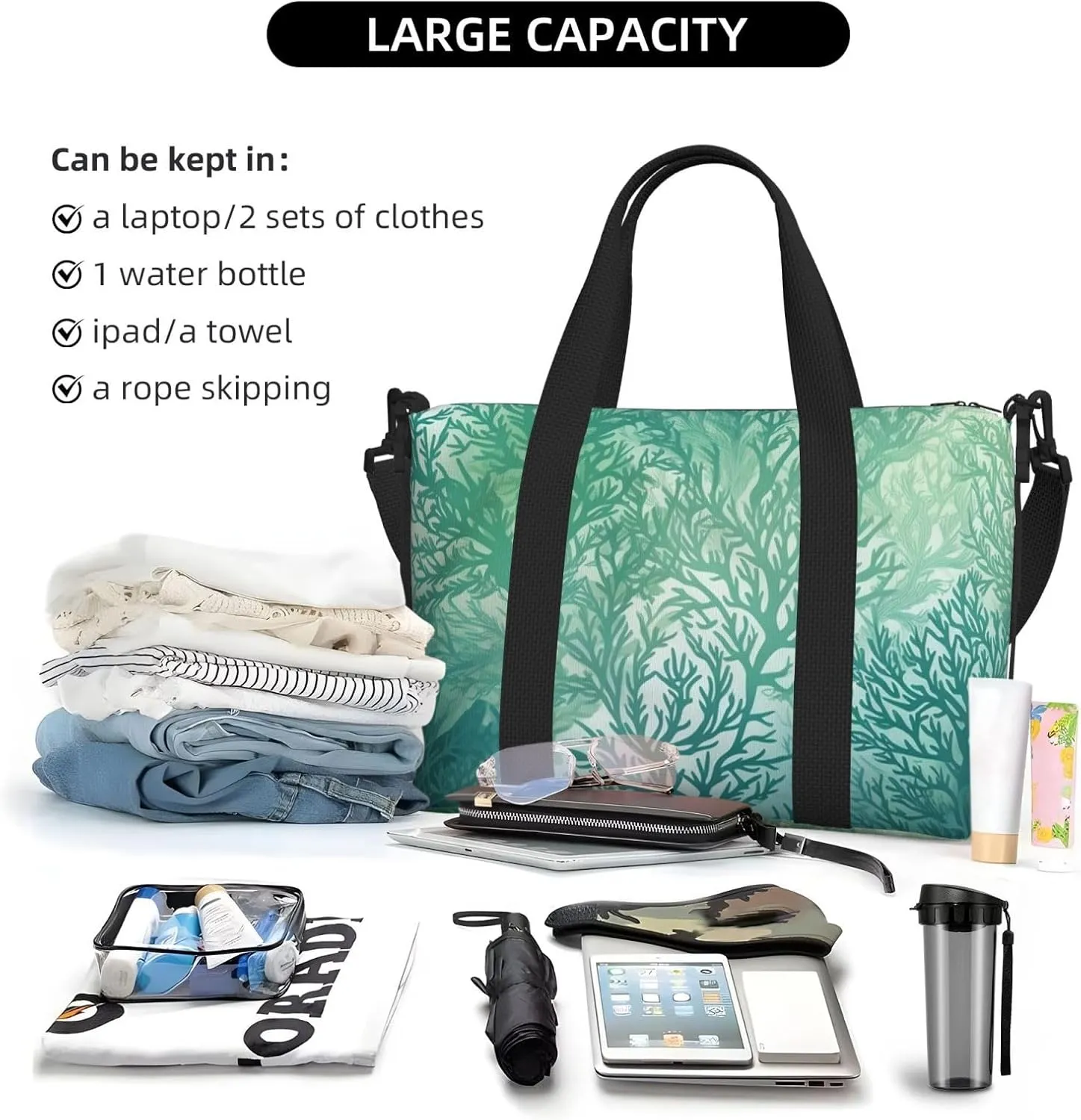 Gym Bags Small Green Sea Blue Seaweed Duffel Bag Overnight Bag with Shoe Compartment Carryon Bag for Men Women