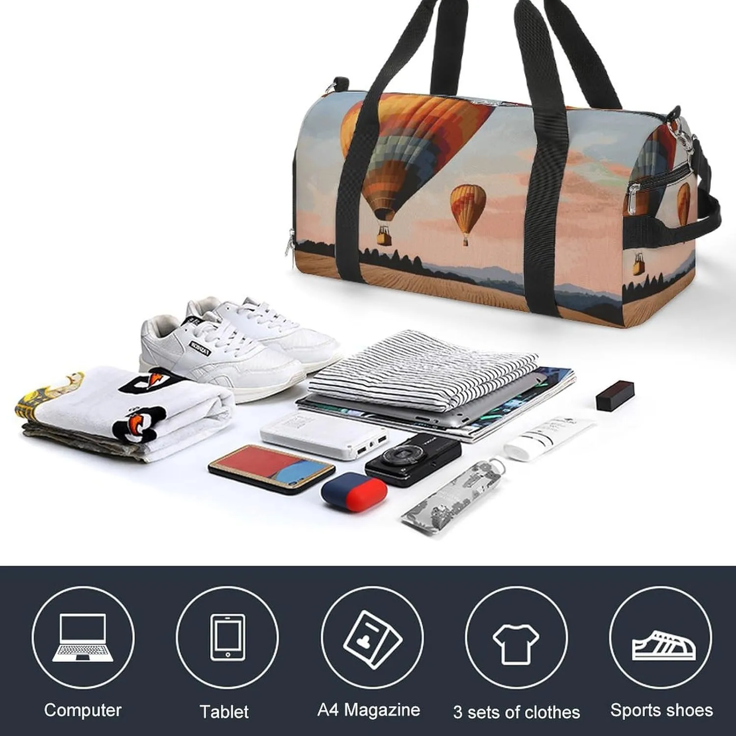 Gym Bags Small Hot Air Balloon Duffel Bag Overnight Bag with Shoe Compartment Carryon Bag for Men Women