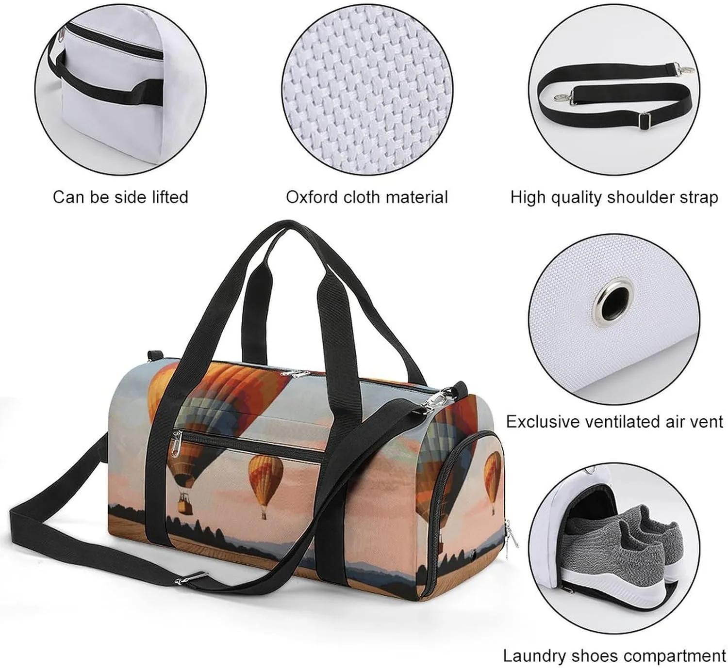 Gym Bags Small Hot Air Balloon Duffel Bag Overnight Bag with Shoe Compartment Carryon Bag for Men Women
