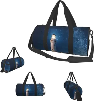Gym Bags Small Lighthouse under the stars Duffel Bag Overnight Bag with Shoe Compartment Carryon Bag for Men Women