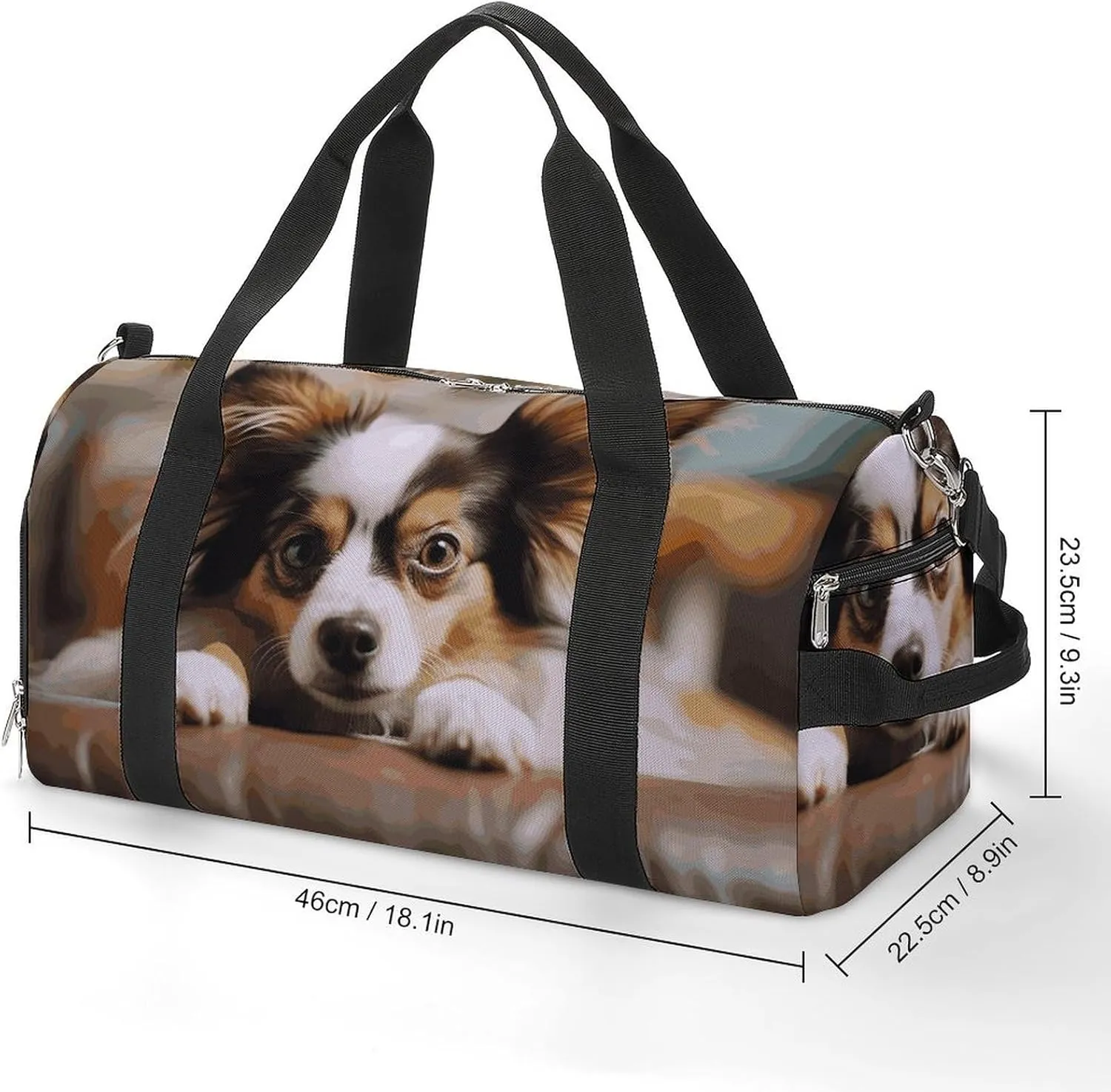 Gym Bags Small Papillon Lying on Tummy Duffel Bag Overnight Bag with Shoe Compartment Carryon Bag for Men Women