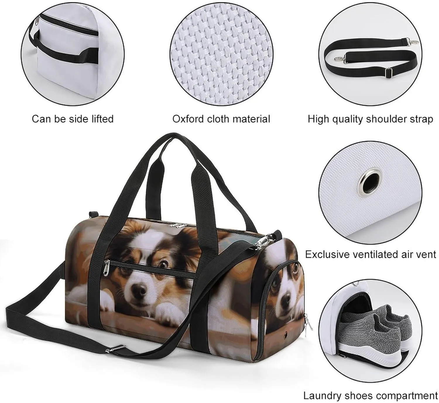 Gym Bags Small Papillon Lying on Tummy Duffel Bag Overnight Bag with Shoe Compartment Carryon Bag for Men Women