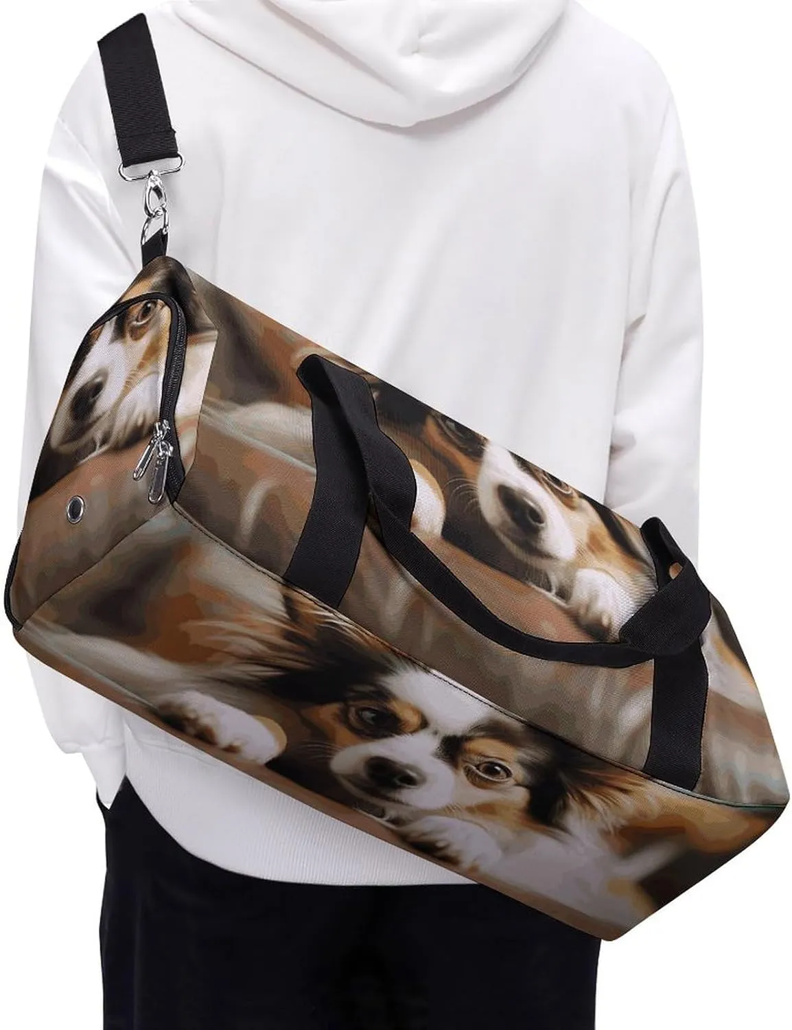 Gym Bags Small Papillon Lying on Tummy Duffel Bag Overnight Bag with Shoe Compartment Carryon Bag for Men Women