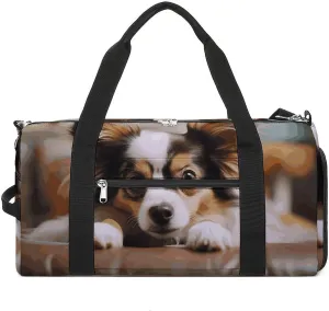 Gym Bags Small Papillon Lying on Tummy Duffel Bag Overnight Bag with Shoe Compartment Carryon Bag for Men Women