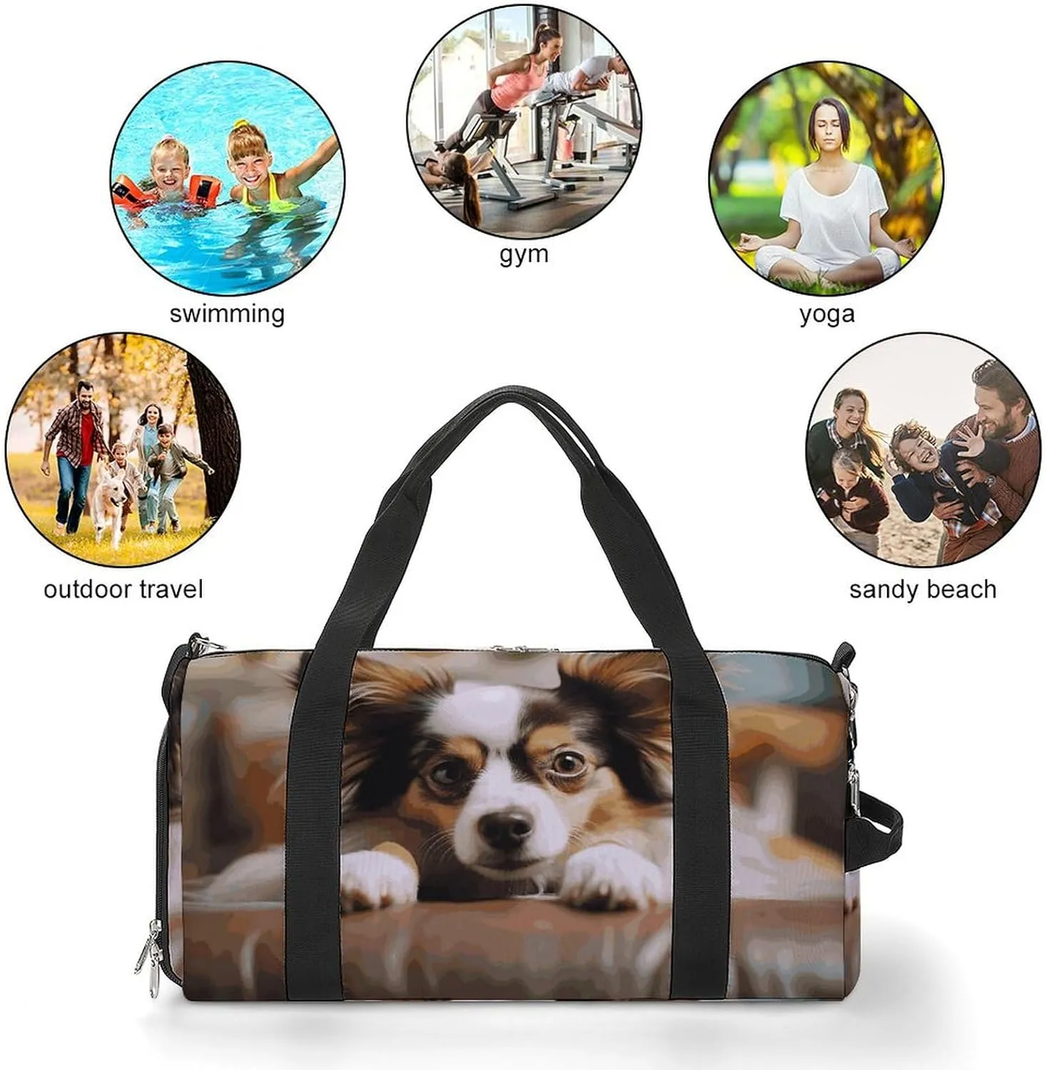 Gym Bags Small Papillon Lying on Tummy Duffel Bag Overnight Bag with Shoe Compartment Carryon Bag for Men Women