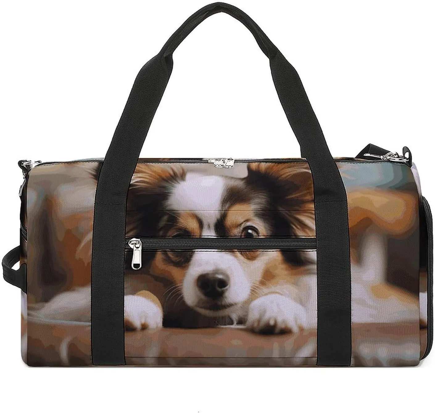 Gym Bags Small Papillon Lying on Tummy Duffel Bag Overnight Bag with Shoe Compartment Carryon Bag for Men Women