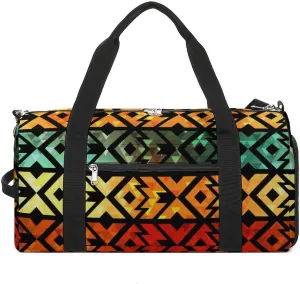 Gym Duffel Bag with Shoe Compartment Wet Pocket, Ancient Geometric Grunge Travel Bag for Men Women